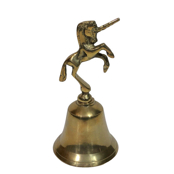 Vintage Rampant Unicorn Bell 1970s Brass Hand Dinner Bell Magical Creature - Picture 1 of 9